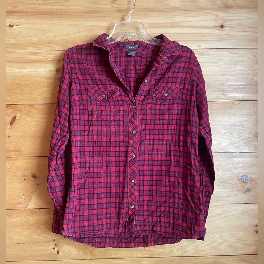 Red plaid flannel from Eddie Bauer